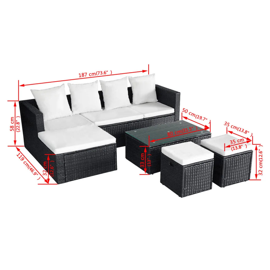 Set mobilier de grădină cu perne, 4 piese, negru, poliratan