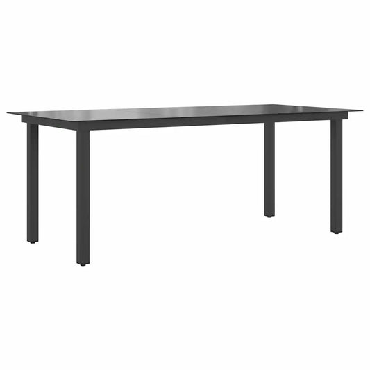 Masă de grădină, negru, 190 x 90 x 74 cm, aluminiu și sticlă