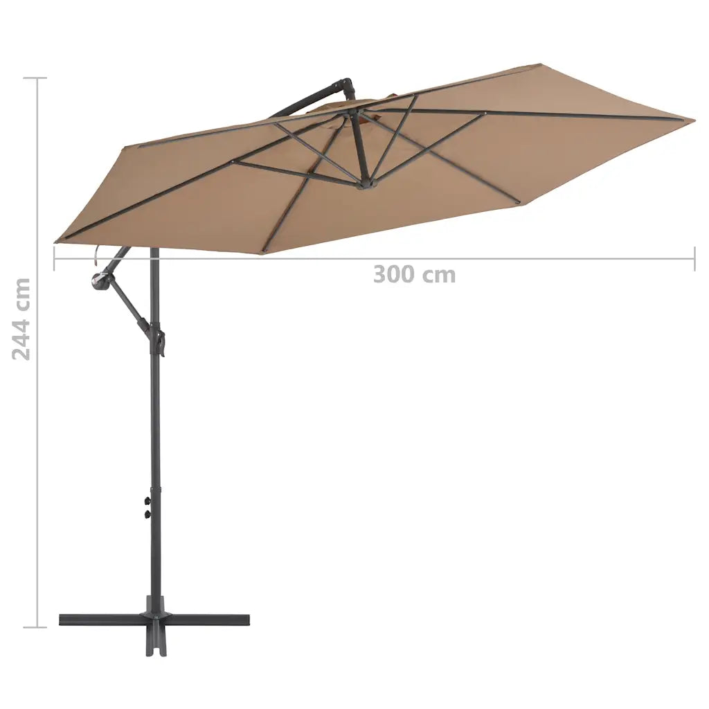 Umbrelă consolă de grădină cu stâlp din aluminiu, taupe, 300 cm