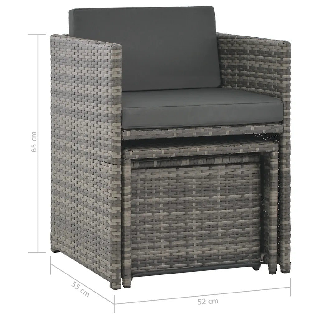 Set mobilier de exterior cu perne, 7 piese, gri, poliratan