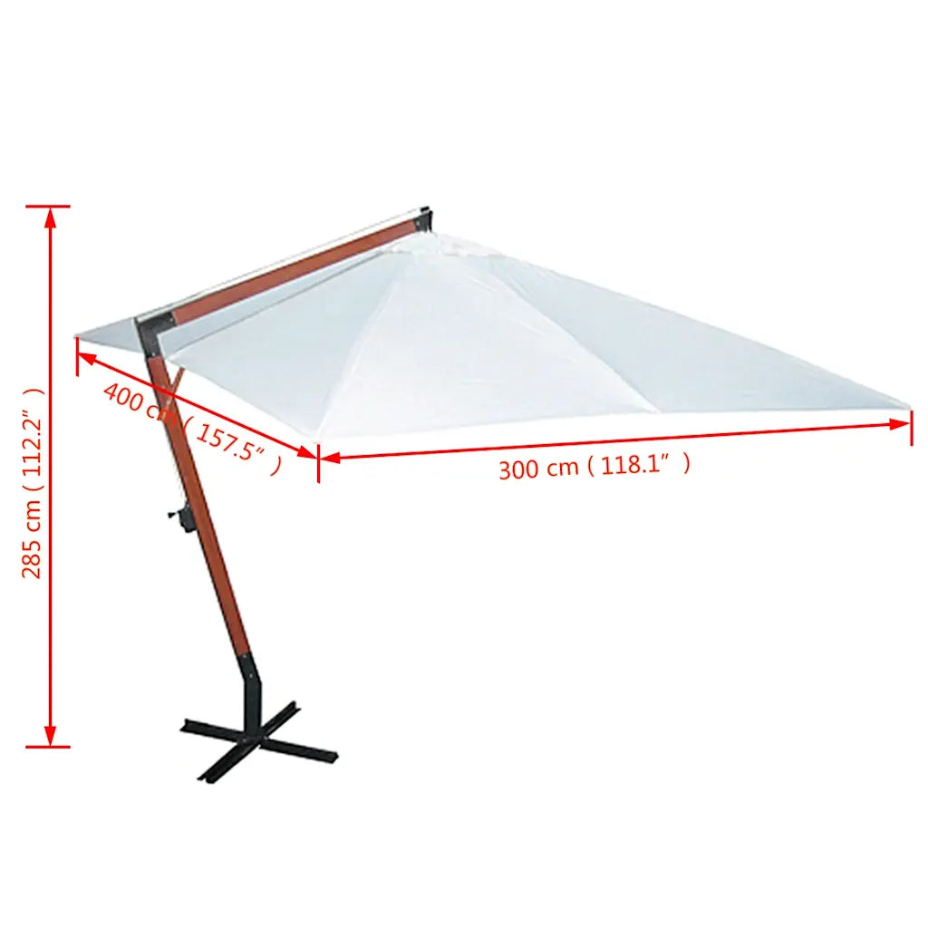 Umbrelă de soare suspendată 300 x 400 cm, alb