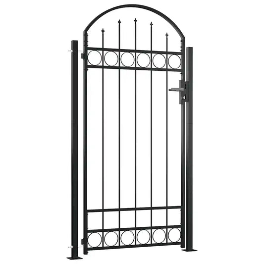 Poartă de gard ASSEN cu vârf arcuit și 2 stâlpi 105x170 cm, negru