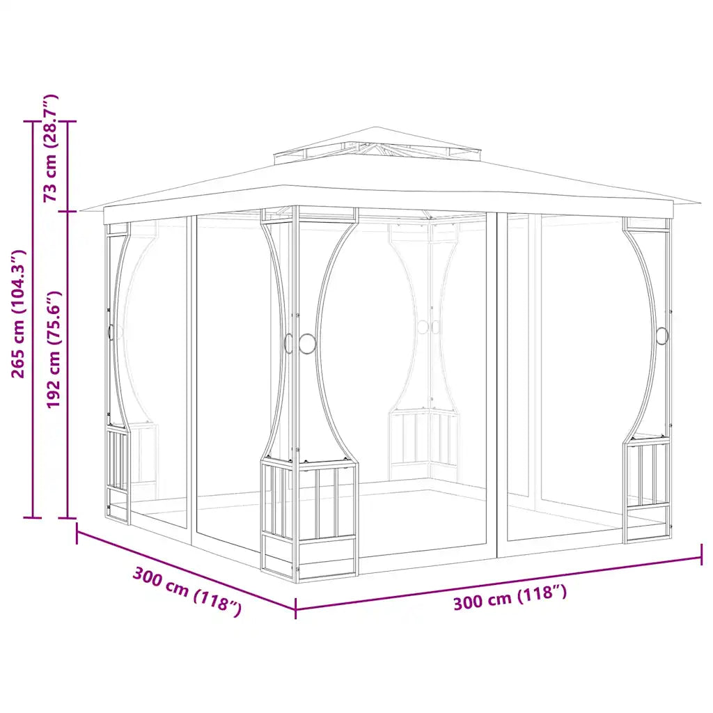 Pavilion cu plase, antracit, 300 x 300 x 265 cm