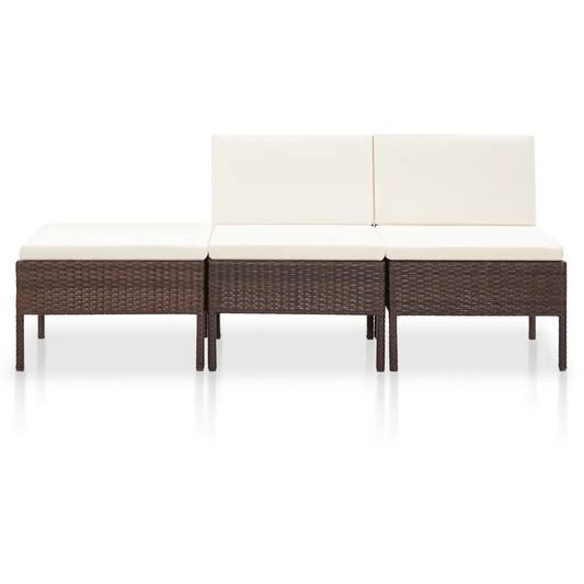 Set mobilier de grădină cu perne, 3 piese, maro, poliratan