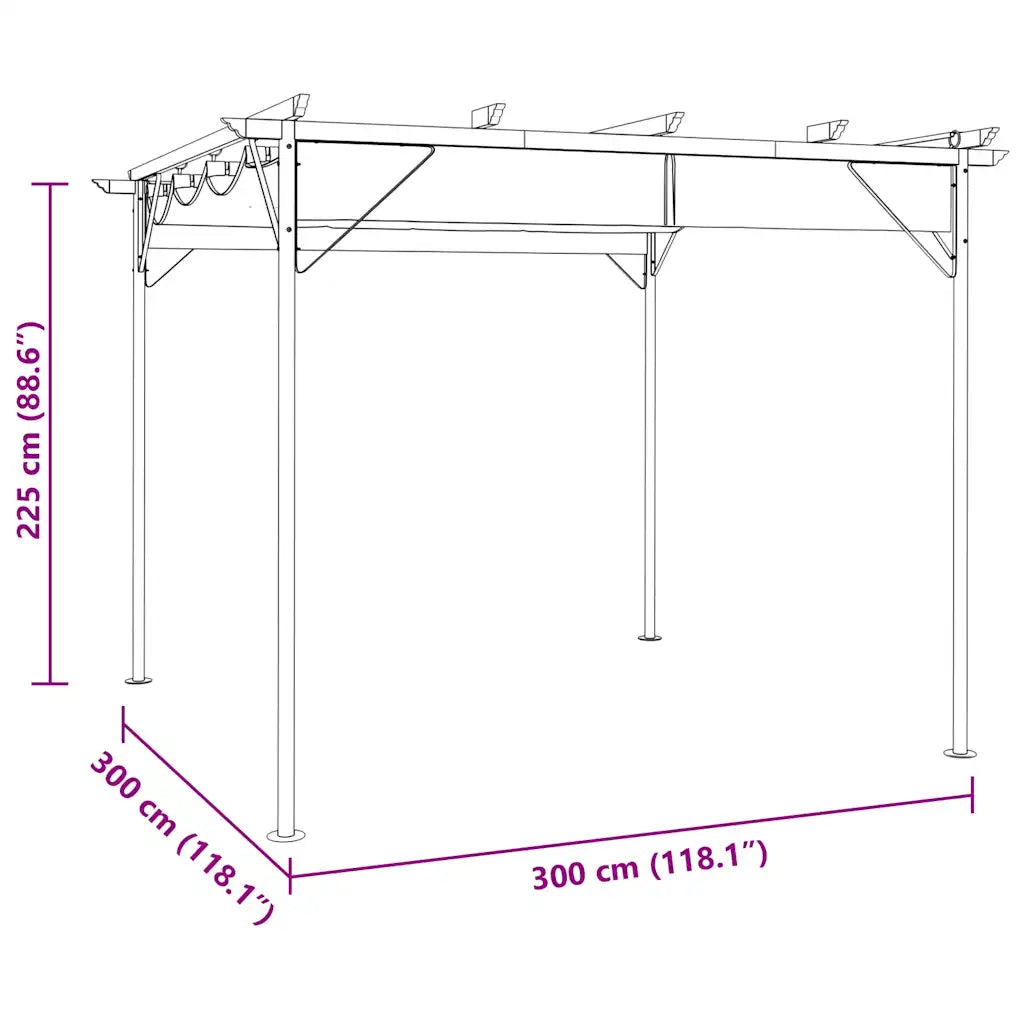Pergolă cu acoperiș retractabil, antracit, 3x3m, oțel, 180 g/m²