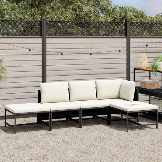 Set mobilier de grădină cu perne, 5 piese, negru, poliratan