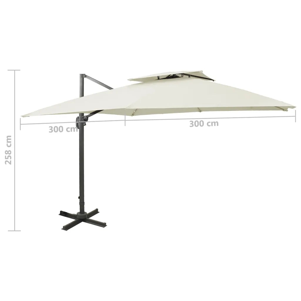 Umbrelă de grădină cu consolă și blat dublu, 300x300 cm, culoare nisip