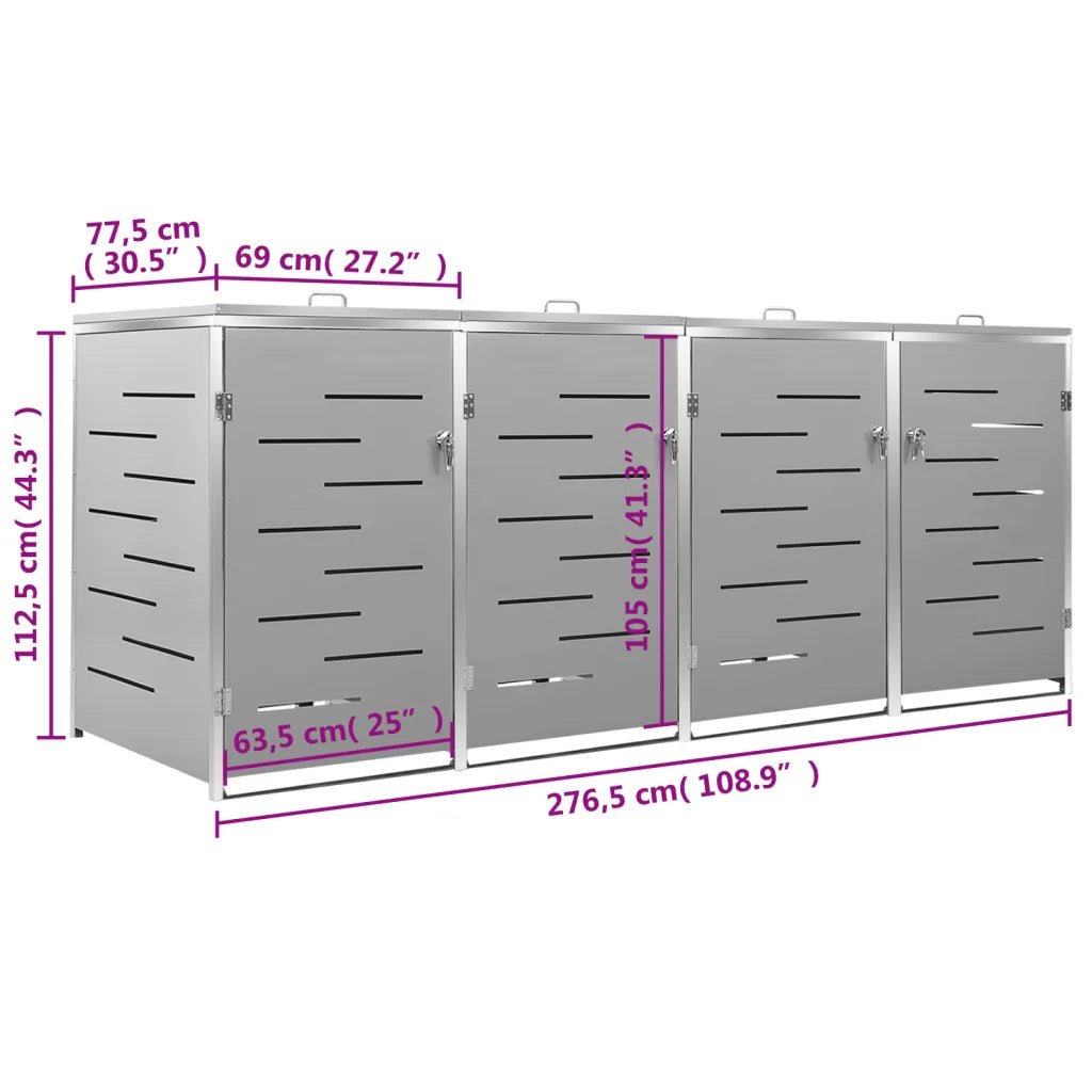 Magazie pentru patru pubele 276,5x77,5x112,5 cm oțel inoxidabil