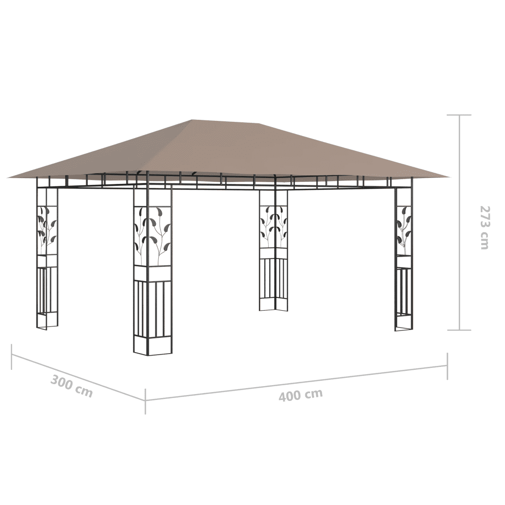 Pavilion cu plasă anti-țânțari&lumini LED,gri taupe, 4x3x2,73 m
