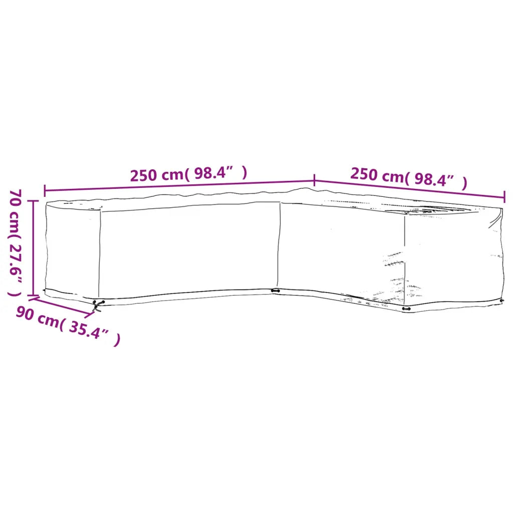 Husă mobilier de grădină în formă de L 16 ocheți, 250x250x70 cm