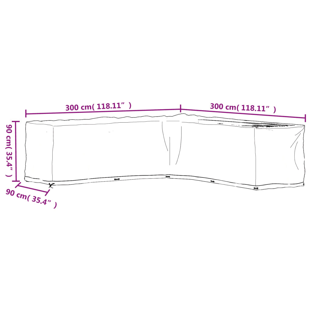 Husă mobilier de grădină în formă de L 20 ocheți, 300x300x90 cm