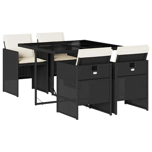 Set mobilier de grădină cu perne, 5 piese, negru, poliratan