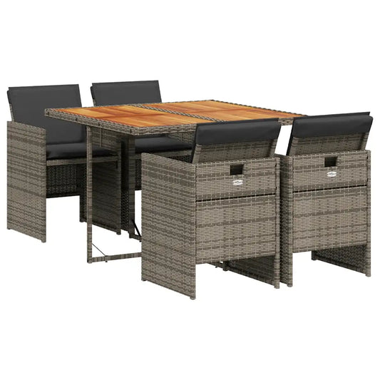 Set mobilier de grădină cu perne, 5 piese, gri, poliratan