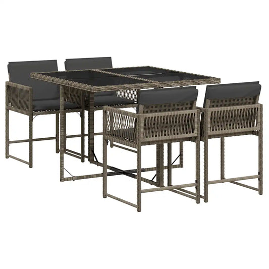 Set mobilier de grădină cu perne, 5 piese, gri, poliratan
