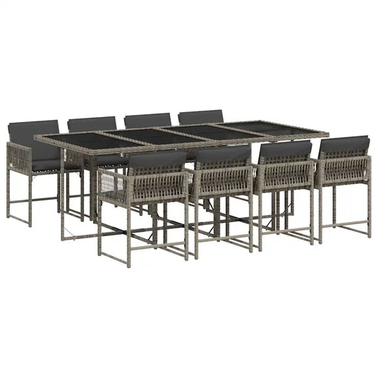 Set mobilier grădină cu perne, 9 piese, gri, poliratan