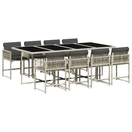 Set mobilier grădină cu perne, 9 piese, gri deschis, poliratan