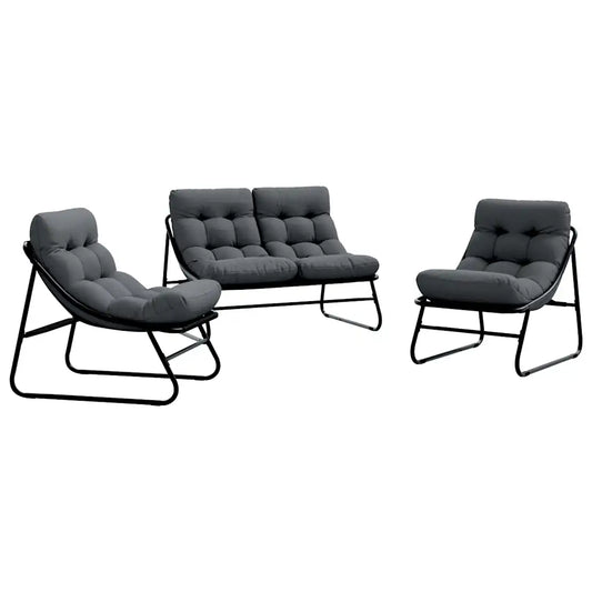 Mobilier de grădină 3 pcs Negru Oțel vopsit electrostatic