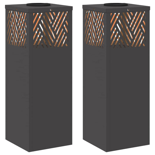 Lumină LED Solară pentru Alei 2 pcs Negru Oțel laminat la rece
