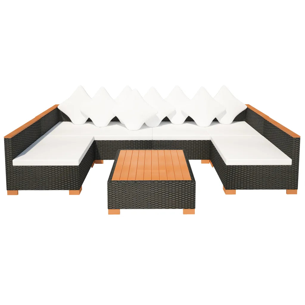 Set mobilier de grădină cu perne, 7 piese, negru, poliratan
