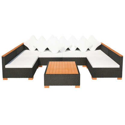 Set mobilier de grădină cu perne, 7 piese, negru, poliratan
