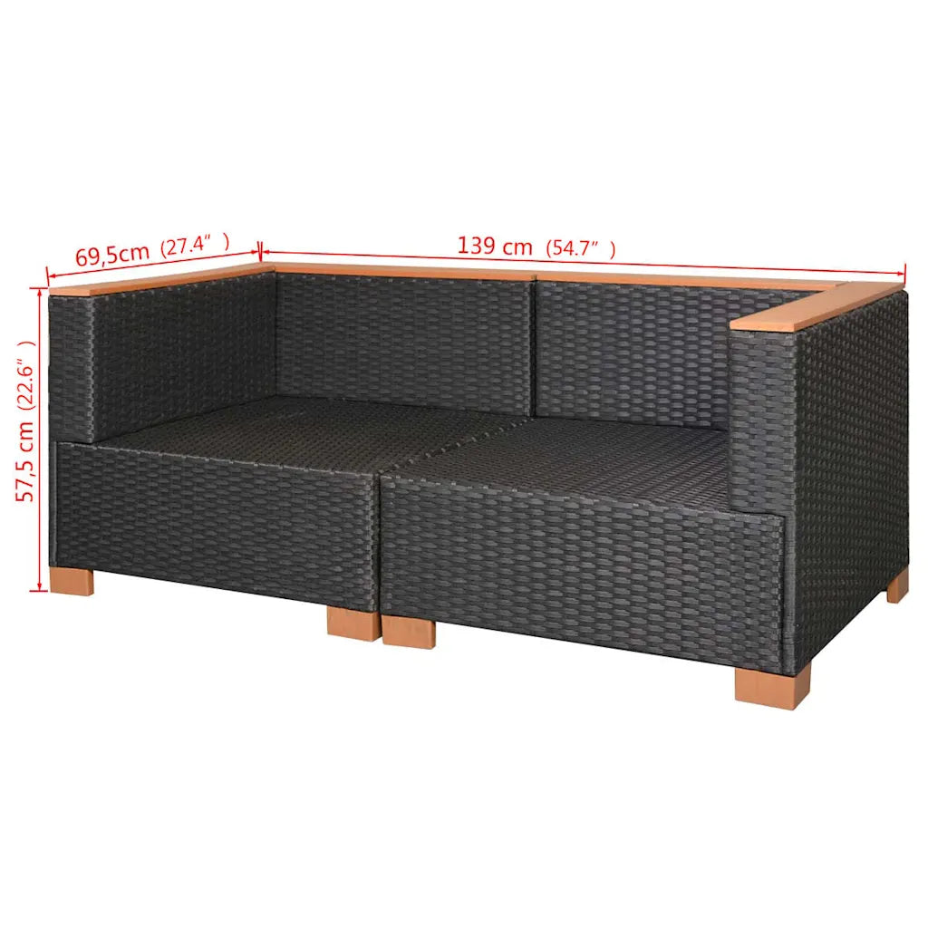 Set mobilier de grădină cu perne, 9 piese, negru, poliratan