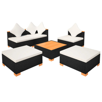 Set mobilier de grădină cu perne, 6 piese, negru, poliratan