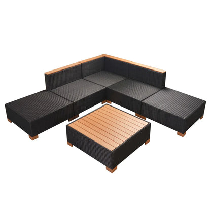 Set mobilier de grădină cu perne, 6 piese, negru, poliratan