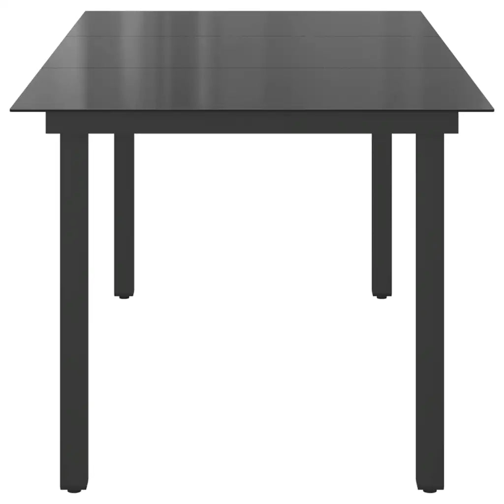 Masă de grădină, negru, 190 x 90 x 74 cm, aluminiu și sticlă
