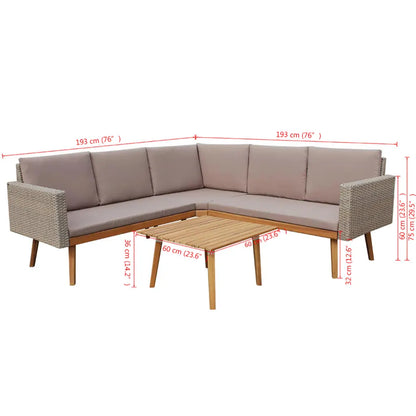 Set mobilier de grădină cu perne, 4 piese, gri, poliratan