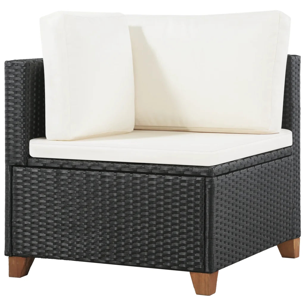 Set mobilier de grădină cu perne, 4 piese, negru, poliratan