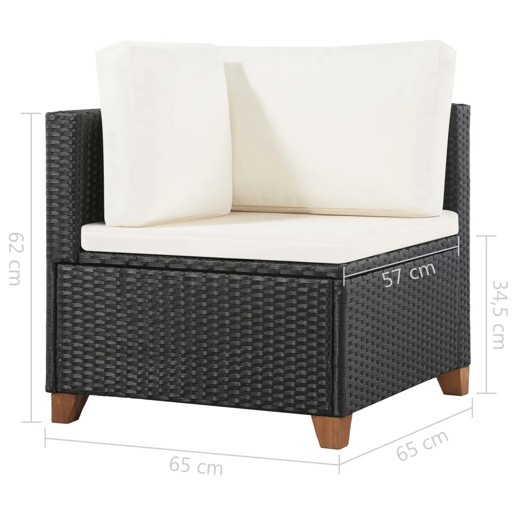 Set mobilier de grădină cu perne, 4 piese, negru, poliratan