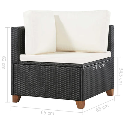 Set mobilier de grădină cu perne, 4 piese, negru, poliratan