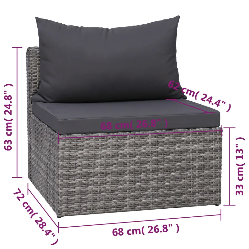 Set canapea de grădină cu perne, 7 piese, gri, poliratan