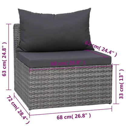 Set canapea de grădină cu perne, 7 piese, gri, poliratan