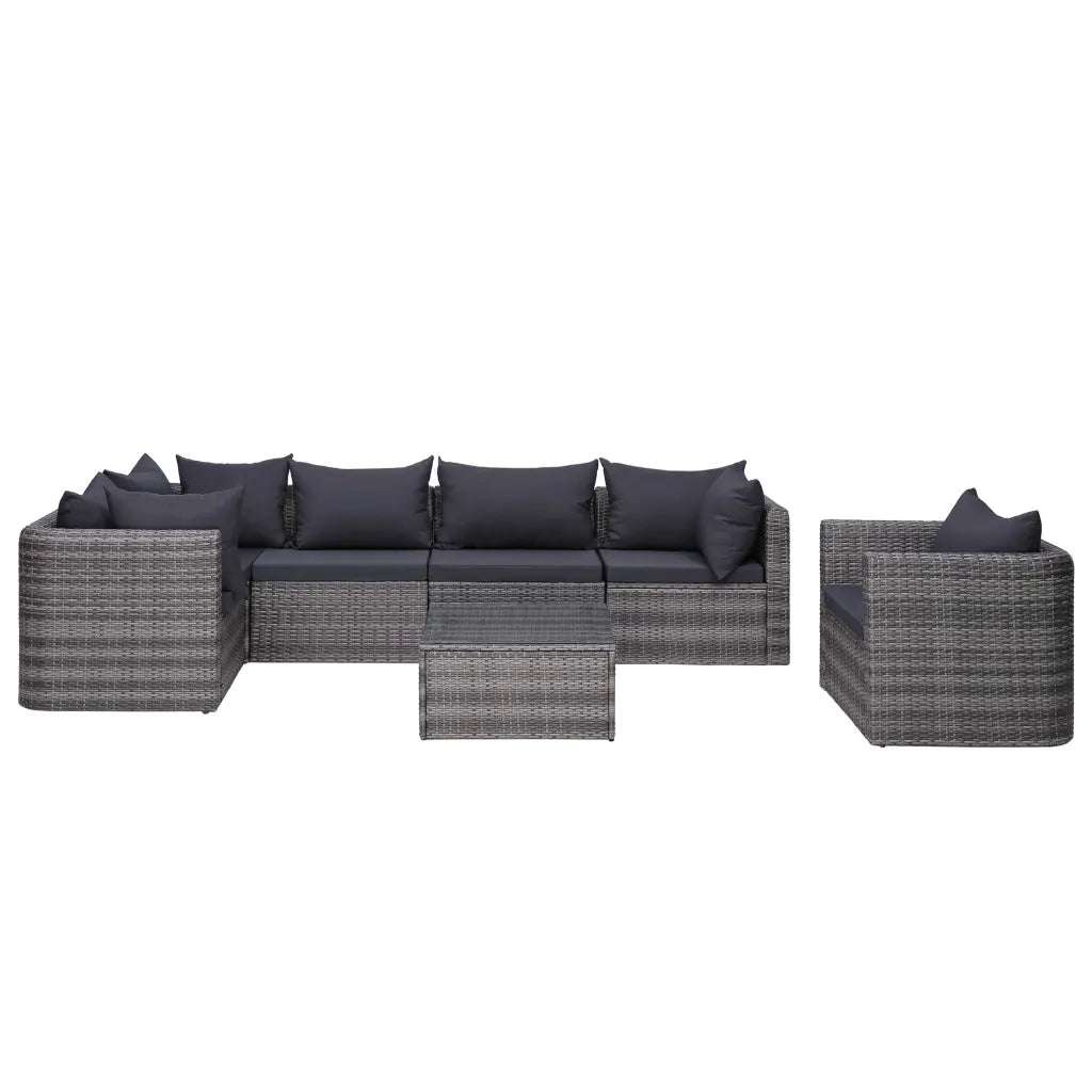 Set canapea de grădină cu perne, 7 piese, gri, poliratan