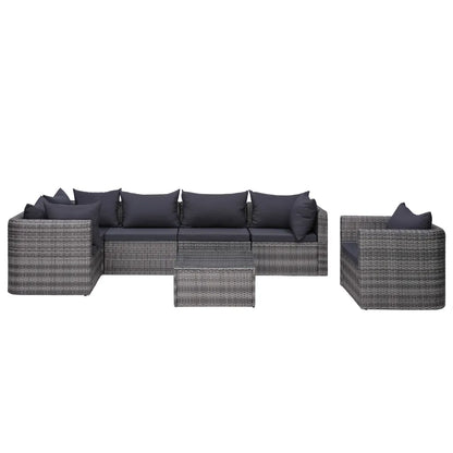 Set canapea de grădină cu perne, 7 piese, gri, poliratan