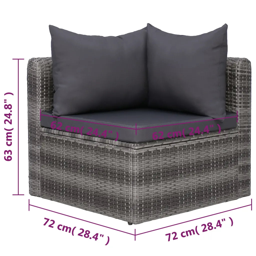 Set canapea de grădină cu perne, 7 piese, gri, poliratan