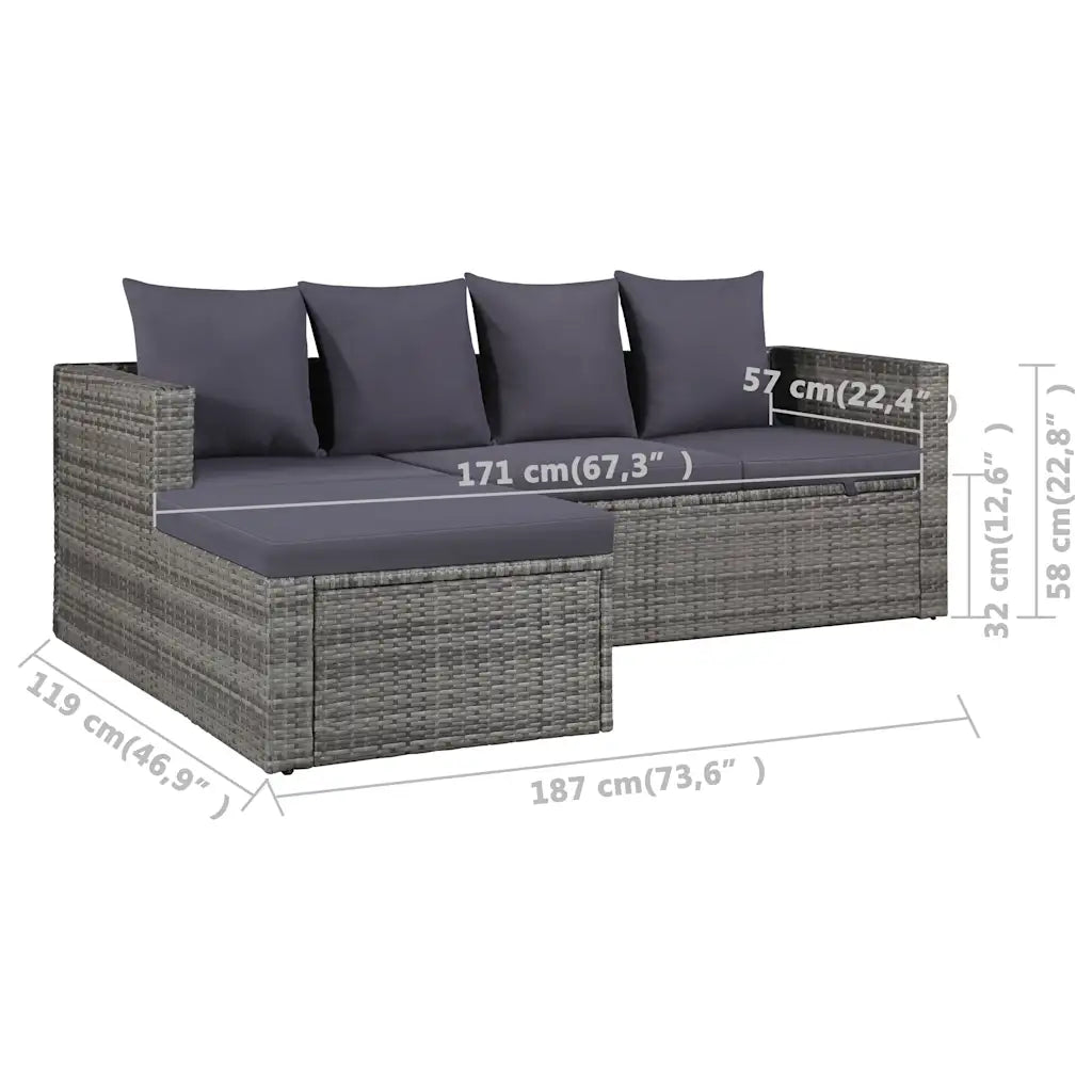 Set mobilier de grădină cu perne, 4 piese, gri, poliratan