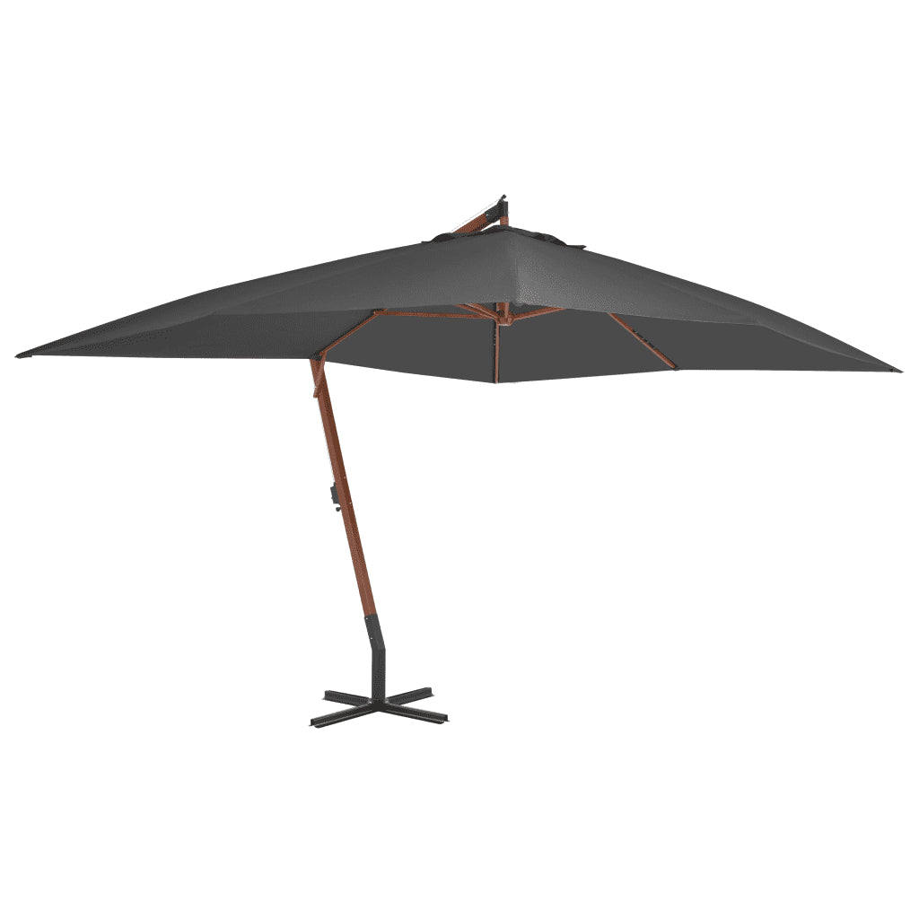 Umbrelă în consolă cu stâlp din lemn, antracit, 400 x 300 cm