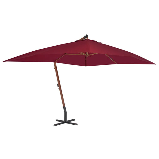 Umbrelă consolă de grădină cu stâlp din lemn, bordo, 400x300 cm