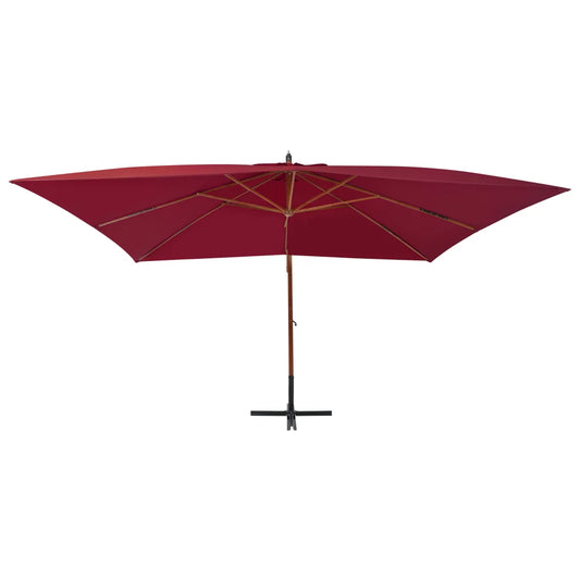 Umbrelă consolă de grădină cu stâlp din lemn, bordo, 400x300 cm