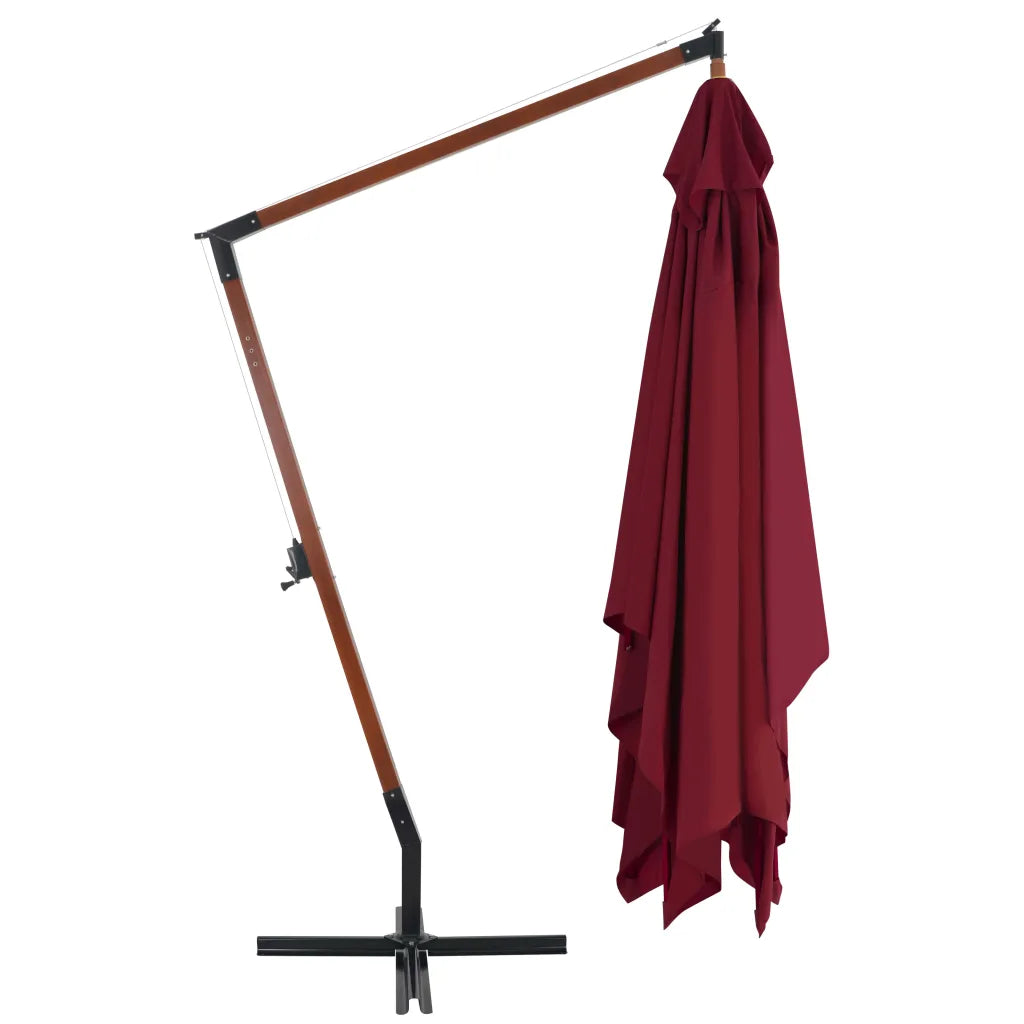 Umbrelă consolă de grădină cu stâlp din lemn, bordo, 400x300 cm