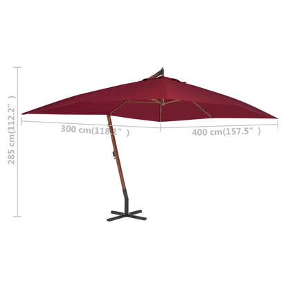 Umbrelă consolă de grădină cu stâlp din lemn, bordo, 400x300 cm