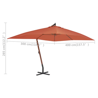 Umbrelă în consolă cu stâlp din lemn, cărămiziu, 400x300 cm