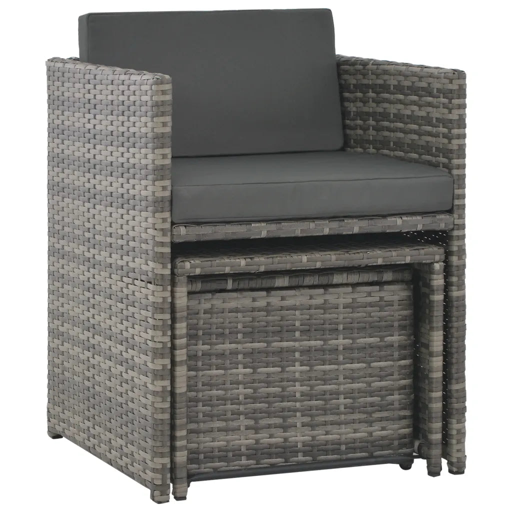 Set mobilier de exterior cu perne, 7 piese, gri, poliratan