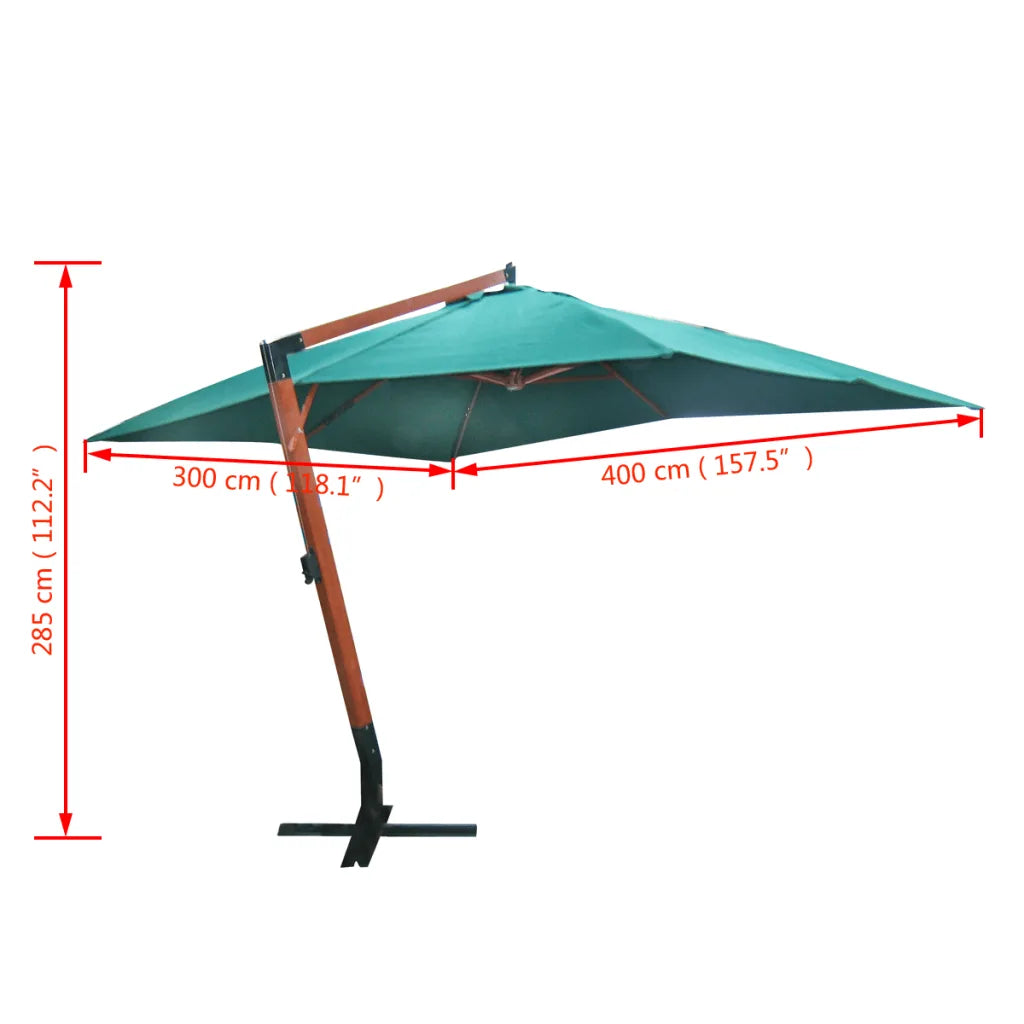 Umbrelă de soare suspendată 300 x 400 cm, Verde