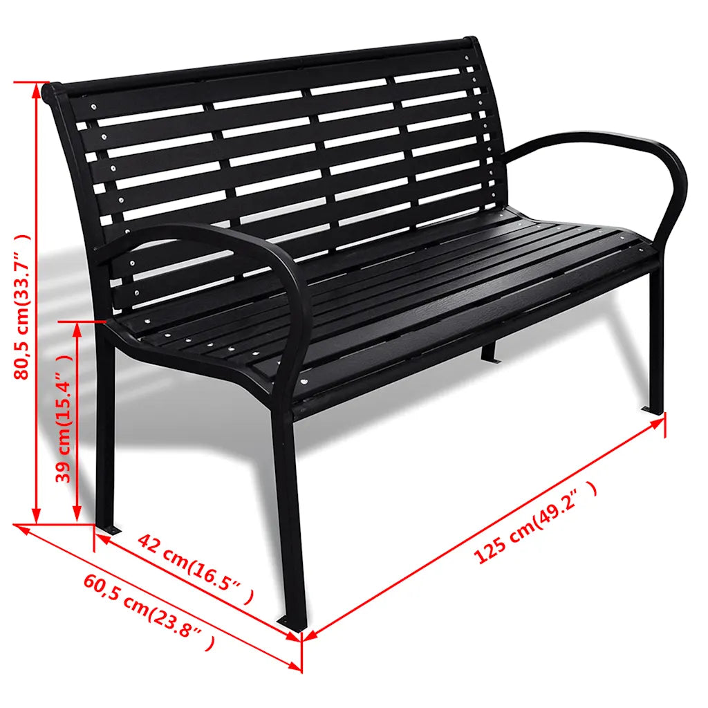 Bancă de grădină, negru, 125 cm, oțel și WPC