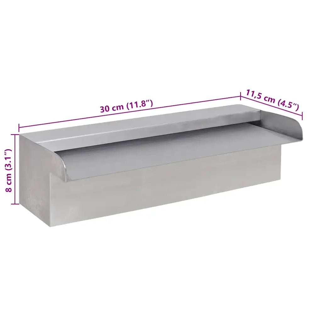 Fântână de piscină dreptunghiulară cu cascadă 30 cm oțel inoxidabil