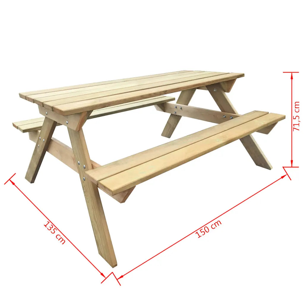 Masă de picnic, 150 x 135 x 71,5 cm, lemn