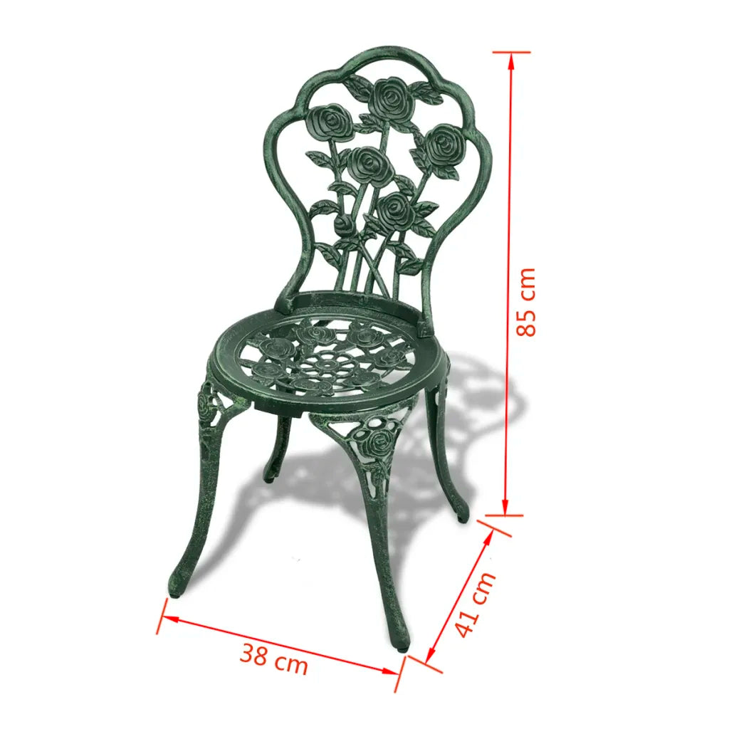 Set mobilier de bistro, 3 piese, verde, aluminiu turnat